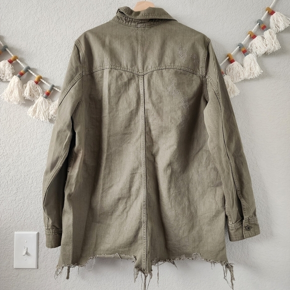 Free People Moonchild Distress Sage Dress Longline Shacket Grunge Boho Chic M - Picture 3 of 12